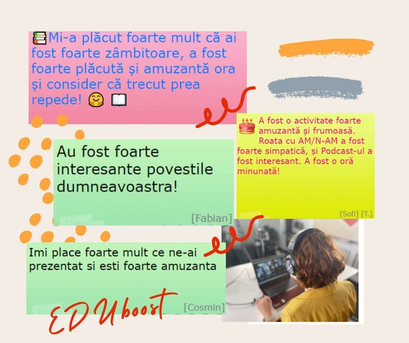 Mesaje primite de la elevii care au interacționat cu podcasturile EDUboost, unul dintre câștigătorii concursului de granturi Raiffeisen Comunități în 2021. FOTO: Facebook „A fost odată”