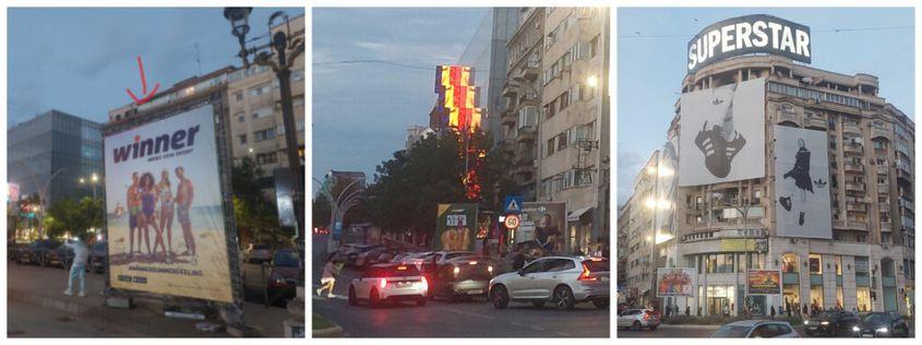Instalații publicitare incluse în sesizarea PressOne și desființate ulterior de autorități, Piața Unirii. Foto: Andrei Gudu