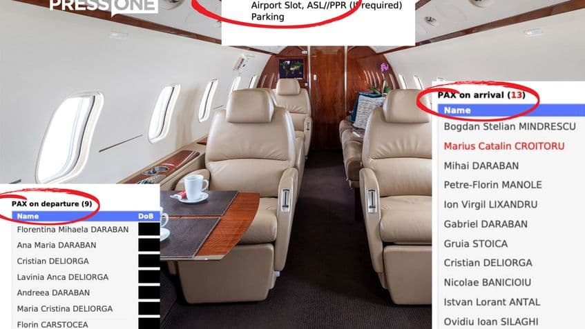 Interiorul aeronavei Bombardier Challenger 300, cu care a fost operat zborul spre Nisa, din data de 3 iulie. Colaj: Casiana Fusu