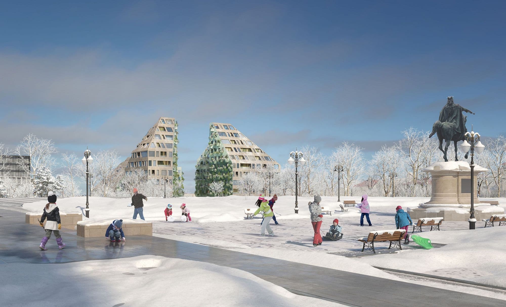 Proiectul MVRDV imagina o cale generoasă de acces pietonal dinspre piața din fața Palatului Culturii spre Bahlui