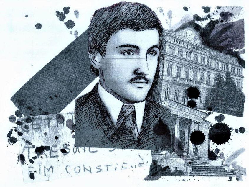 Mugur Călinescu (1965-1985), un elev revoltat. Desen de Miruna Șmit.