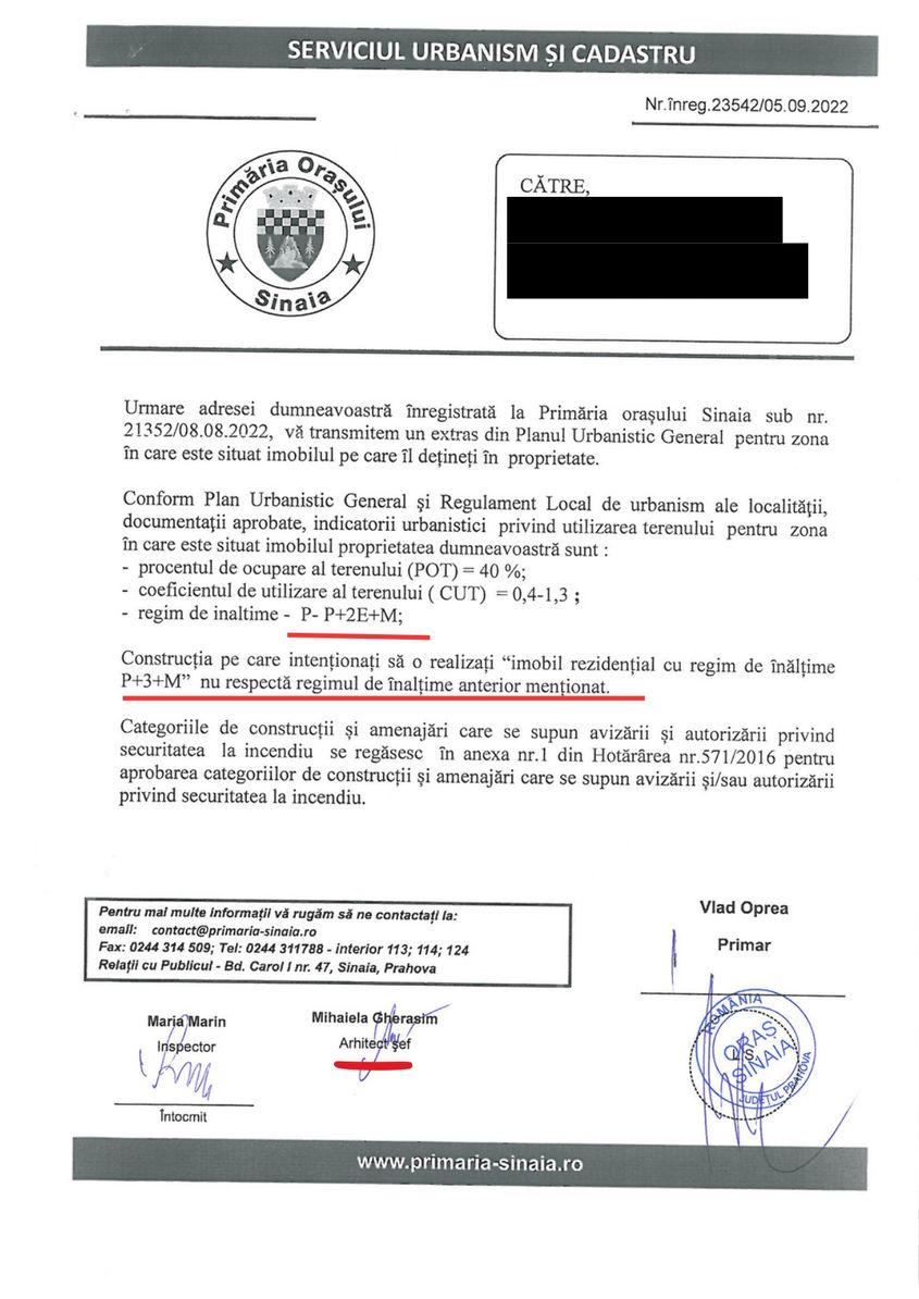 Nivelul de înălțime reglementat de PUG-ul orașului pentru Bulevardul Republicii, nr.5, conform răspunsului oficial al primăriei