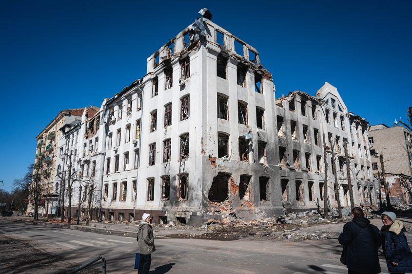 Harkiv devastat de bombele rusești, martie 2022 Foto: Wolfgang Schwan, Anadolu Photos