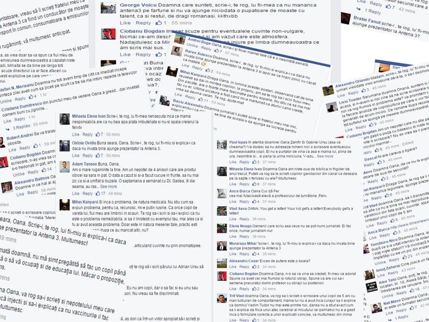 Un grupaj de capturi din mesajele care o ironizează pe Oana Stancu.