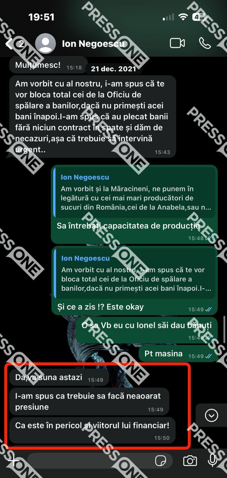 21 decembrie 2021 - Discuții dintre Răzvan Leu și Negoescu despre presiunile pe care Georgescu ar trebui să le facă pentru a-și proteja „viitorul financiar”