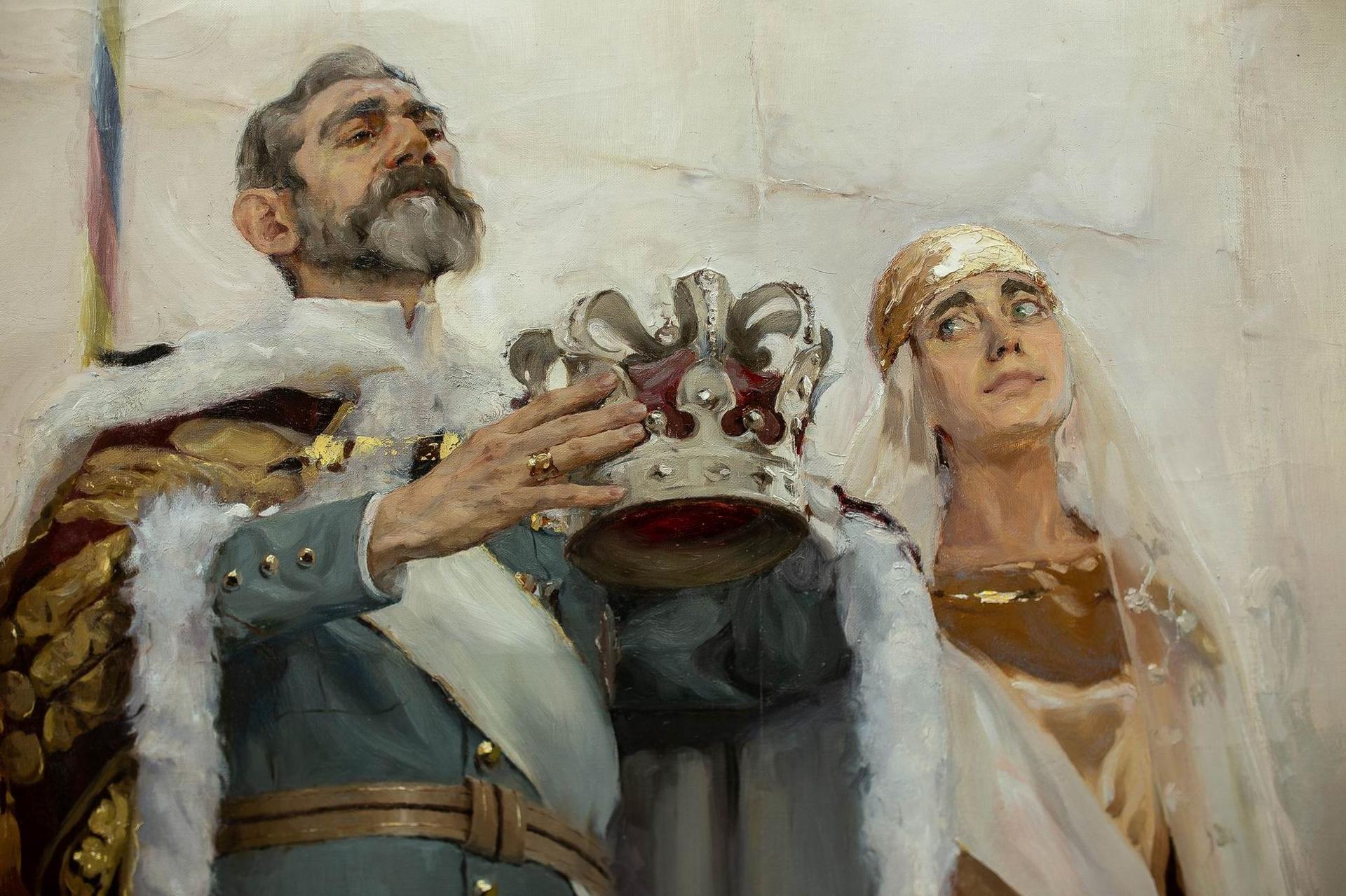 "Încoronarea", detalii din pictura Elenei Bria în atelierul Academiei de Arte din Sankt-Petersburg, Rusia, 2018. Foto: arhiva personală a artistei.