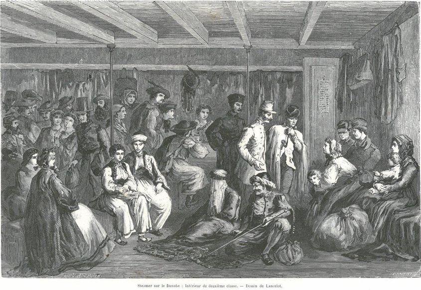 Dieudonné Lancelot, <em>Călători la clasa a doua pe un vapor dunărean</em>, 1860.