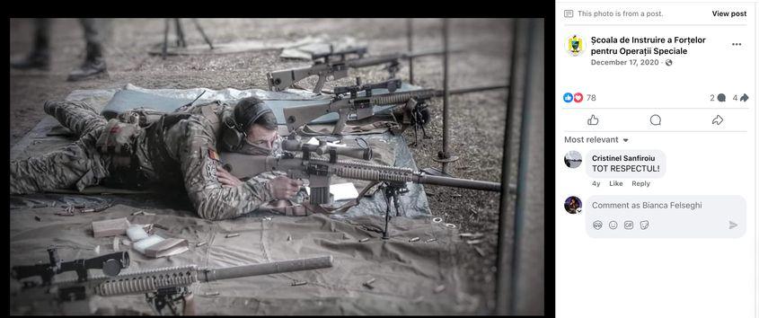 Imagine publicată de Școala de Instruirea a Forțelor pentru Operații Speciale în decembrie 2020 și în care apare mercenarul lui Horațiu Potra. Foto: pagina oficială a SCIFOS.
