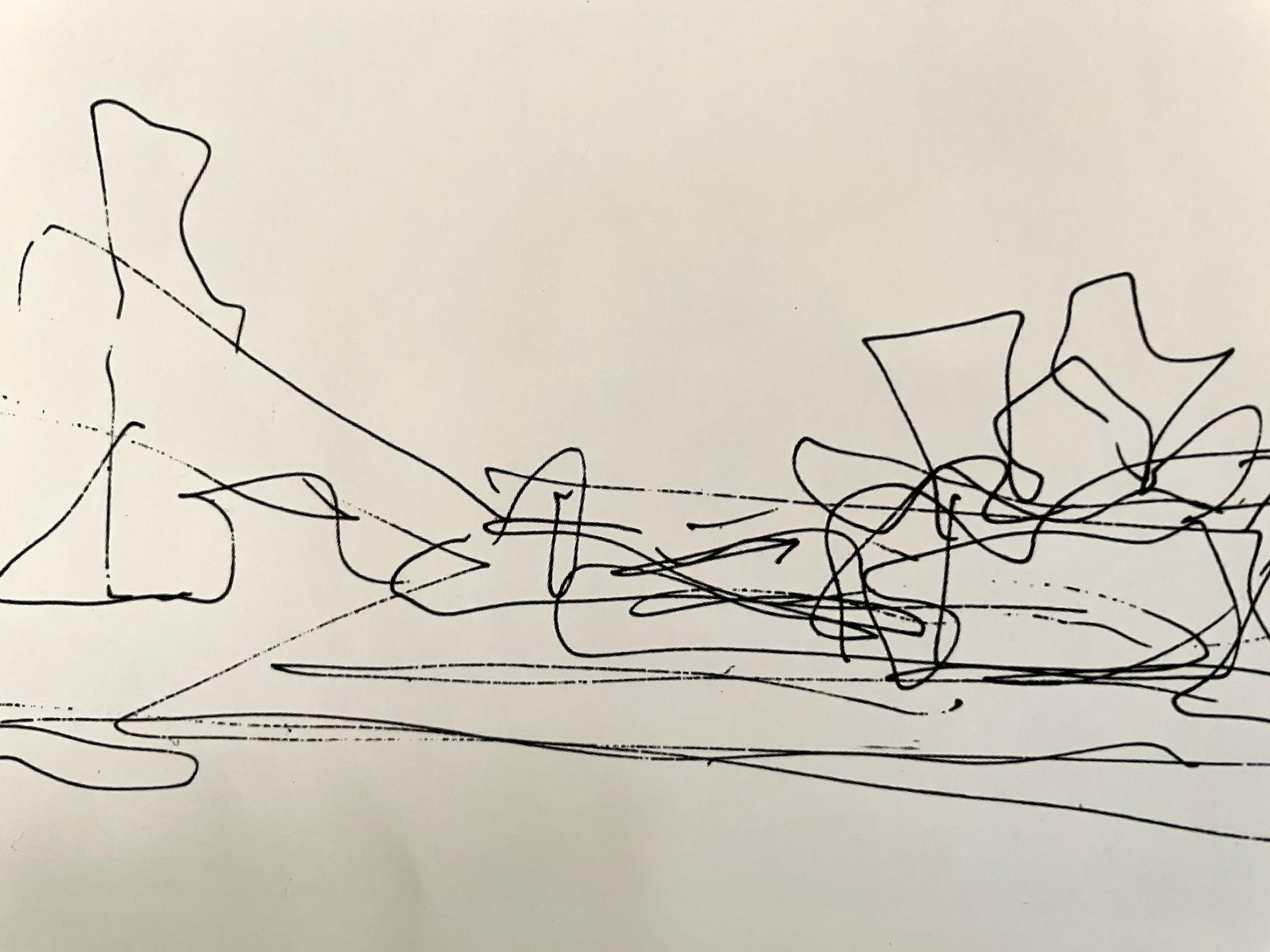 Schiță de Frank Gehry din 1991 când încerca să-și imagineze Muzeul Guggenheim