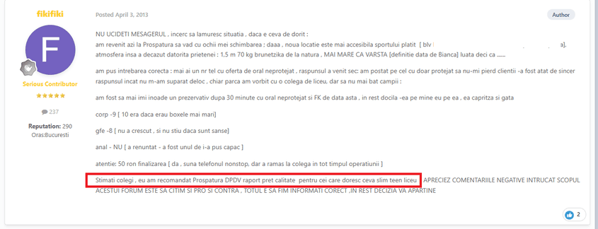 Doar unul dintre utilizatorii care și-au exprimat, pe parcursul anilor, preferințele pentru fete de vârsta liceului. Captură de ecran via Nimfomane Forum