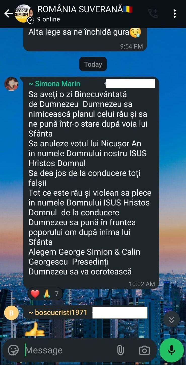 Revoluție prin rugăciune. Captură de ecran via WhatsApp