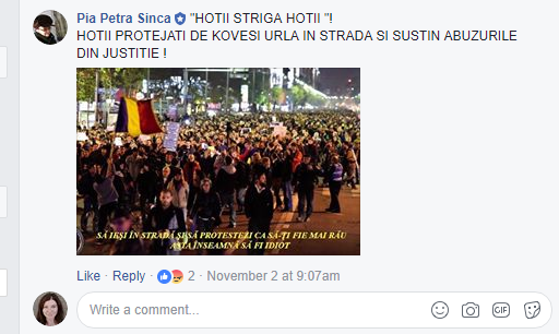 O postare repetitivă a contului Pia Petra Sinca.