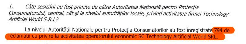 Extras din răspunsul oferit de ANPC la solicitarea PressOne
