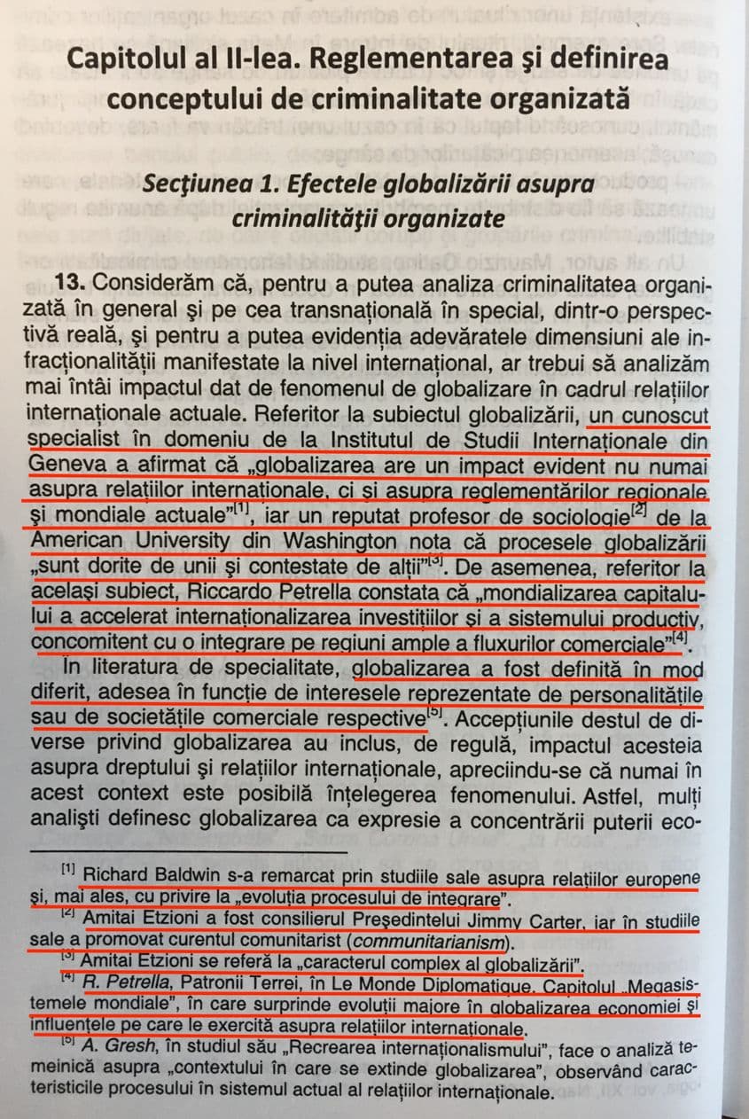 PLAGIAT. Pagină din cartea „Particularitățile criminalității organizate în România”, semnată de Codruţ Olaru.