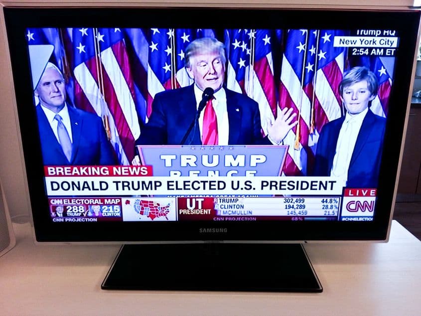 Imagine de la prima apariţie a lui Trump ca învingător al alegerilor. Foto: Lucian Muntean