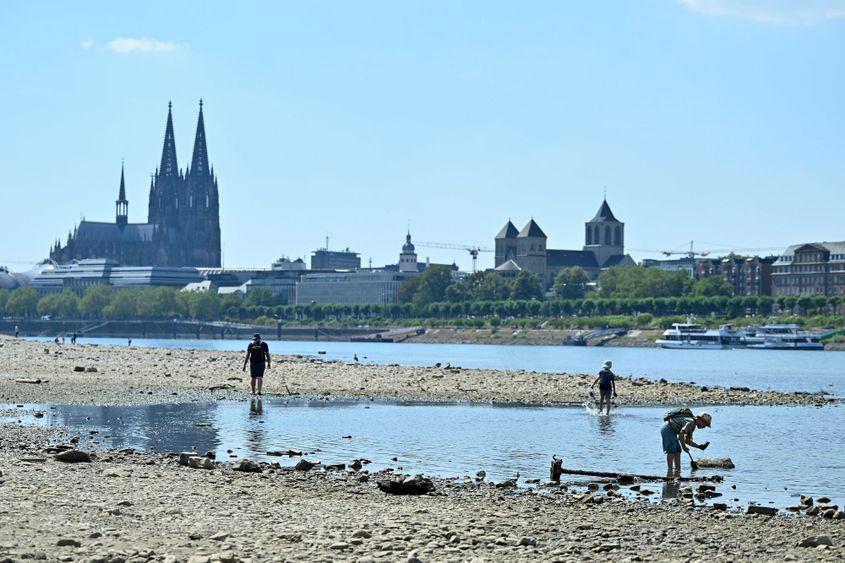 10 August 2026 - Râul Rin a atins una dintre cele mai scăzute valori lângă localitatea Köln, Germania. Oamenii de știință avertizează că verile următoare vor fi, în general, din ce în ce mai calde, impulsionate inclusiv de fenomenul El Niño. Ulrich Hufnagel/Xinhua