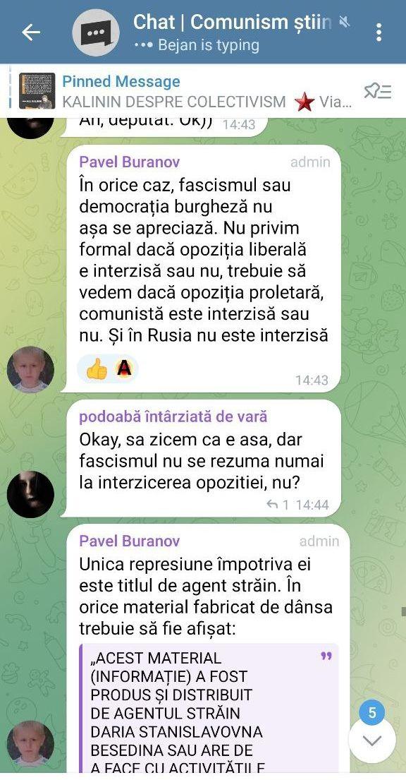 Pavel Buranov minimizează represiunile rusești îndreptate împotriva opoziției și jurnaliștilor. Captură de ecran via Telegram
