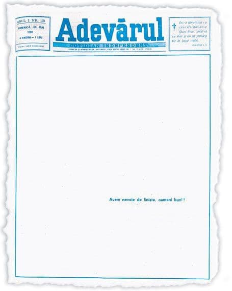 „Avem nevoie de liniște, oameni buni!” - Întoarcere la retorica anilor ‘90? Prima pagină a ziarului Adevărul din 20 mai 1990