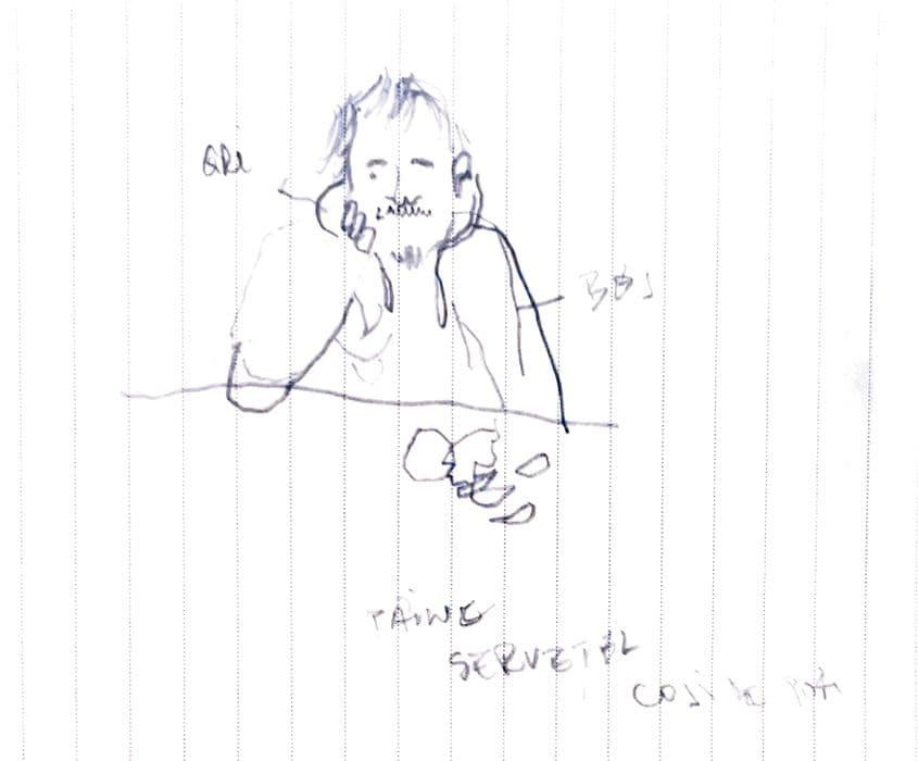 Beneficiar în sala de mese. Ilustrație: Andreea Soare