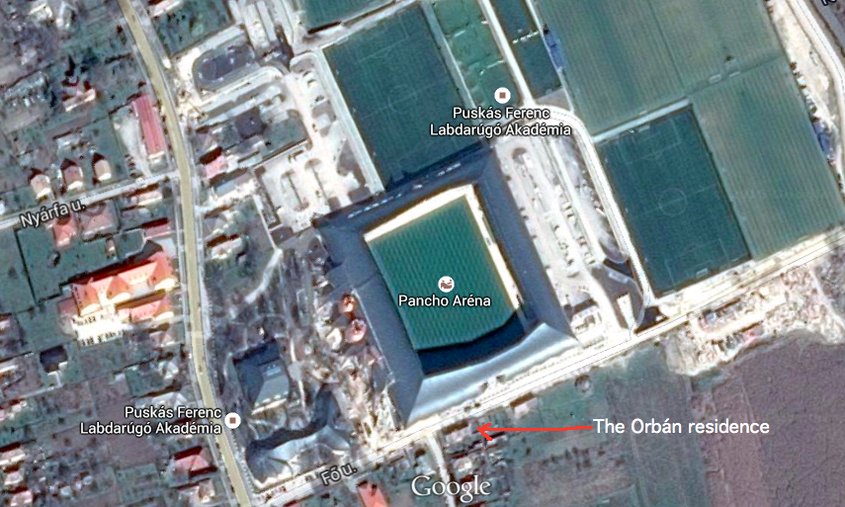 Așa se vede pe Google Maps stadionul construit în apropierea casei premierului Orbán.