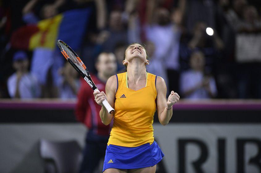Simona și bucuria victoriei în fața Petrei Kvitova.