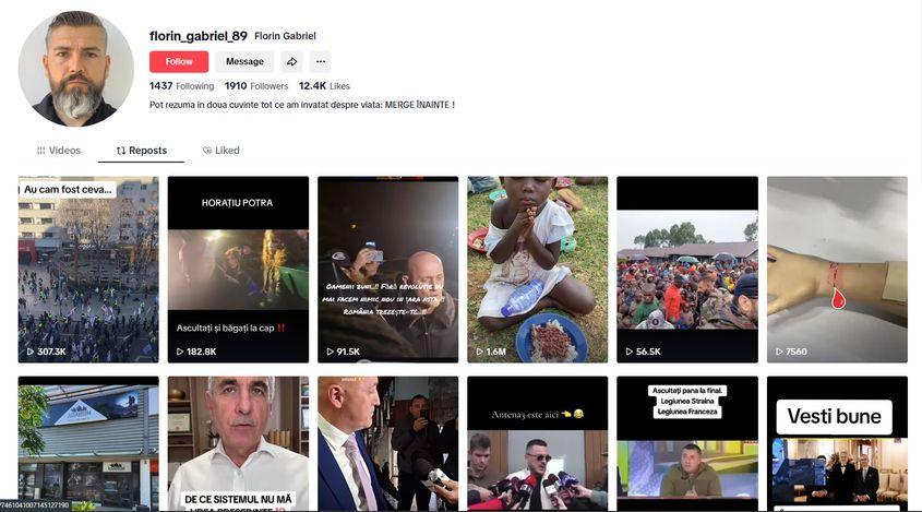 Contul lui Dăscălescu de TikTok sugerează o simpatie pentru mișcarea așa-zis suveranistă. Captură foto via TikTok