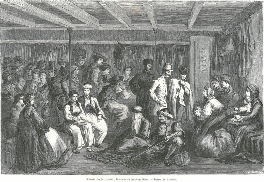 Dieudonné Lancelot, <em>Călători la clasa a doua pe un vapor dunărean</em>, 1860.