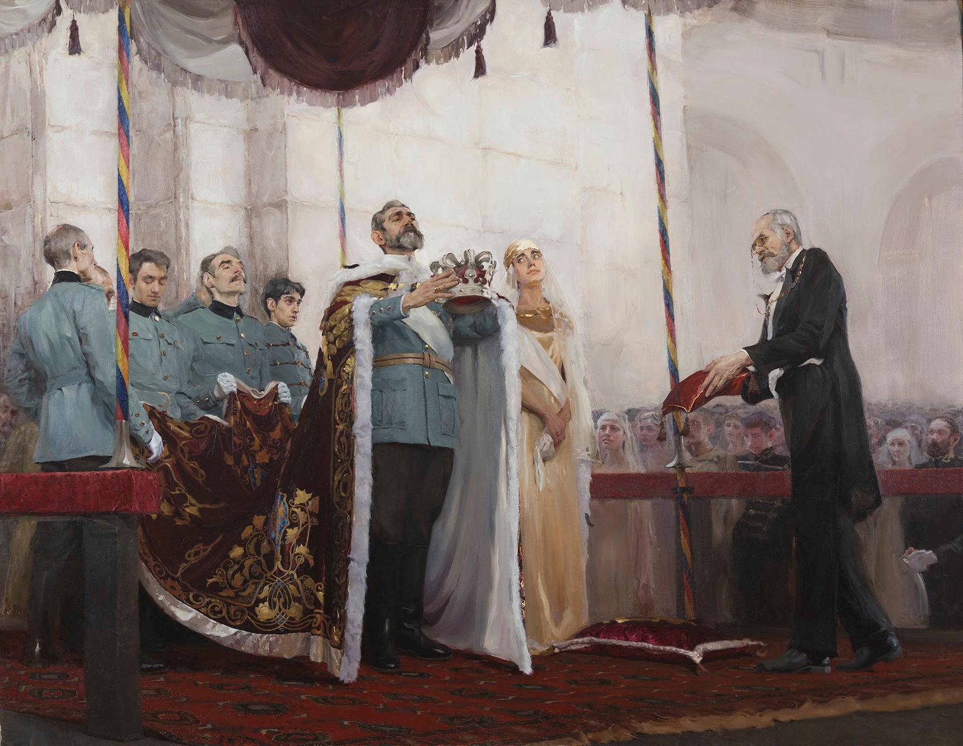 "Încoronarea", pictura de 3x4 m a Elenei Bria, în Atelierul Academiei de Arte din Sankt-Petersburg, Rusia, 2018. Foto: arhiva personală a artistei.