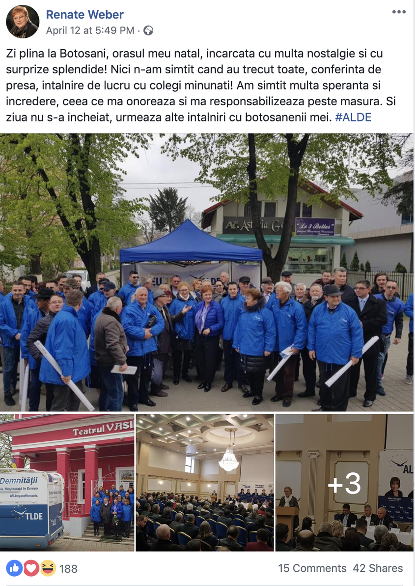 Sursa: pagina de Facebook a Renatei Weber.