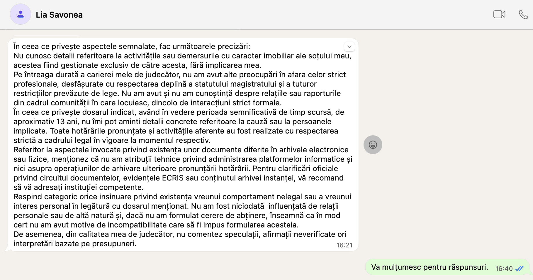 Răspunsul integral al judecătoarei Lia Savonea