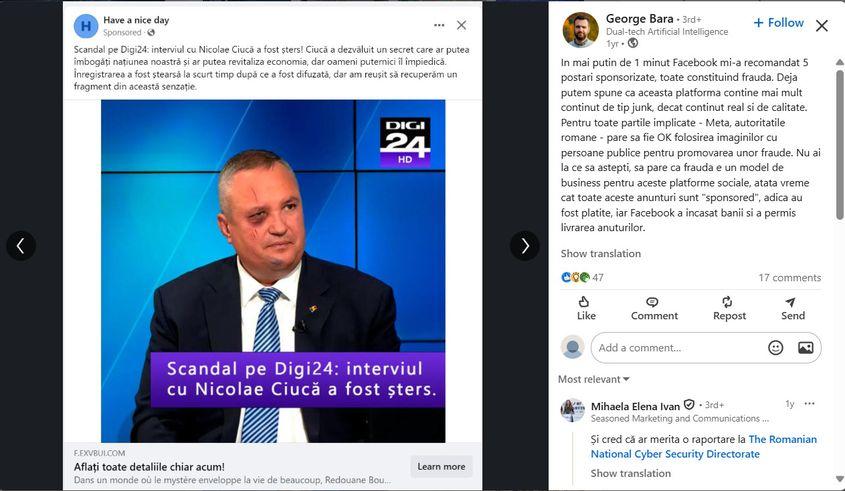 Astăzi, după ce a făcut carieră la site-ul conspiraționist NapocaNews, George Bara luptă împotriva știrilor false. Captură de ecran via LinkedIn