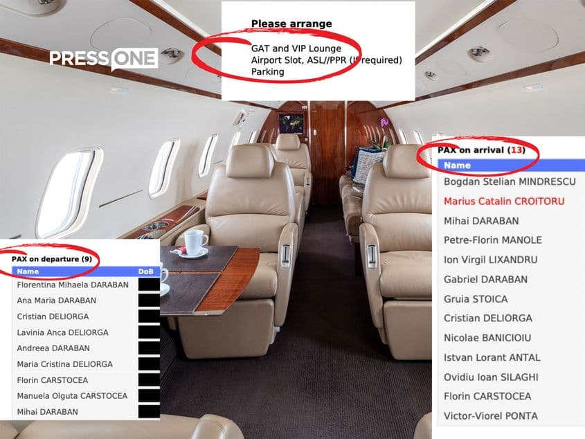Interiorul aeronavei Bombardier Challenger 300, cu care a fost operat zborul spre Nisa, din data de 3 iulie. Colaj: Casiana Fusu