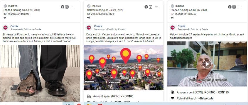 Materiale promovate cu bani pe pagina Comix