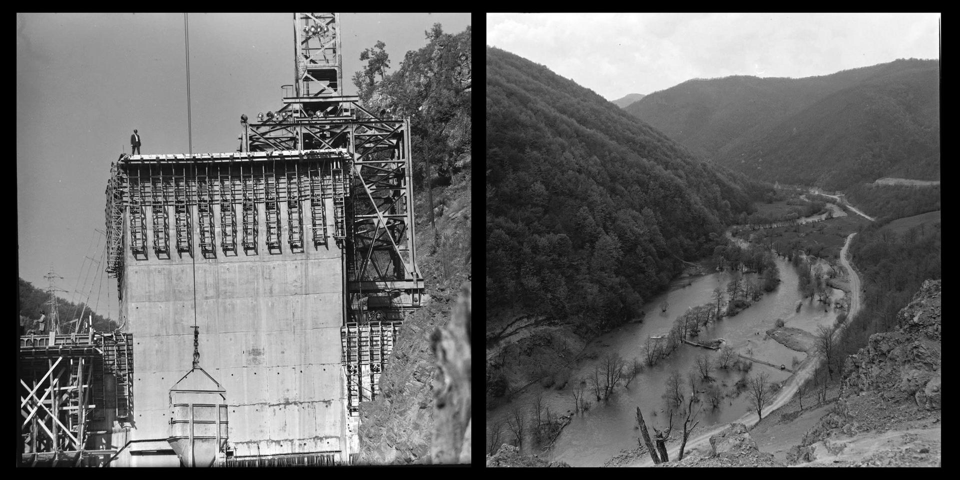 Scene din timpul construirii barajului de la Tarnița. Foto: Arhiva Minerva