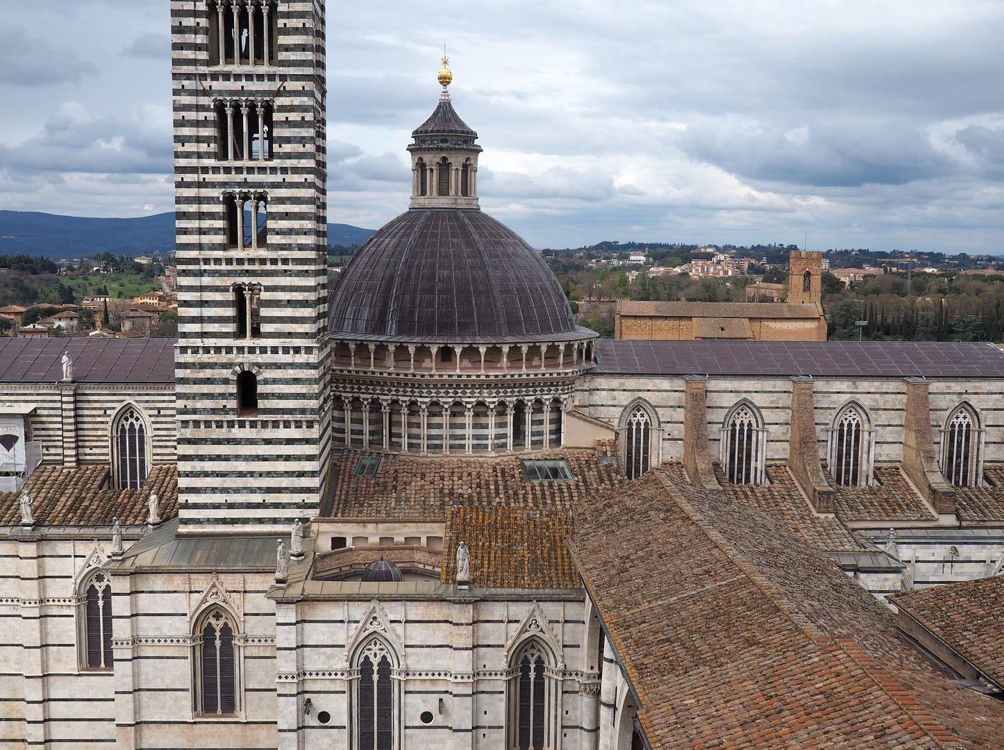 Domul și turnul catedralei din Siena văzute de pe Facciatone