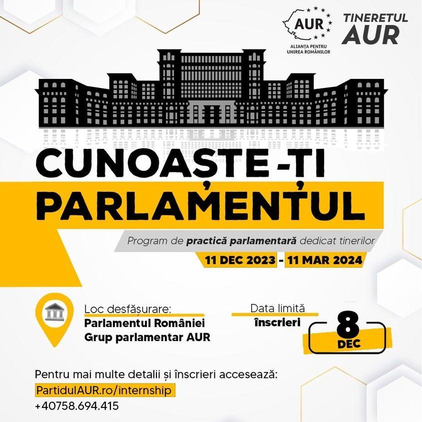 Ilustrație AUR care promovează programul „Cunoaște-ți Parlamentul”. Sursă foto: Facebook