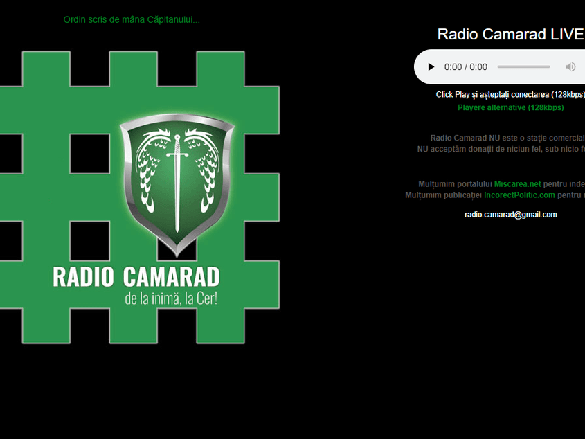 Așa arată site-ul lui Radio Camarad. Captură de ecran via radiocamarad.com
