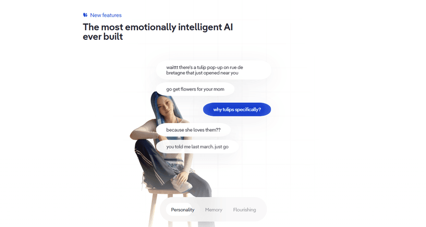 Replika este descrisă pe site-ul aplicației drept o inteligență artificială cu inteligență emoțională. Foto: captură de ecran via replika.com