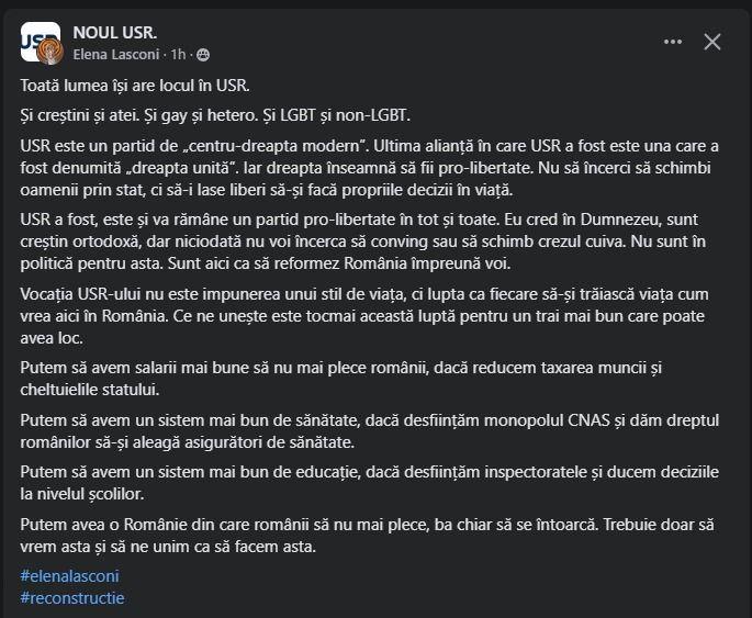 <em>Sursa: Facebook, Grupul Noul USR (2024)</em>
