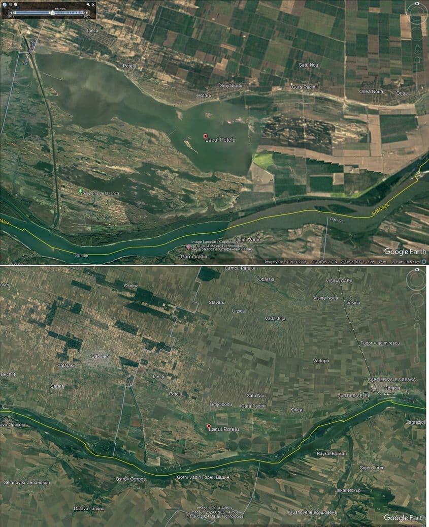 Astăzi, Lacul Potelu mai există doar cu numele. În 2006 (sus), a existat, preț de câteva luni, și fizic. Capturi foto via Google Earth