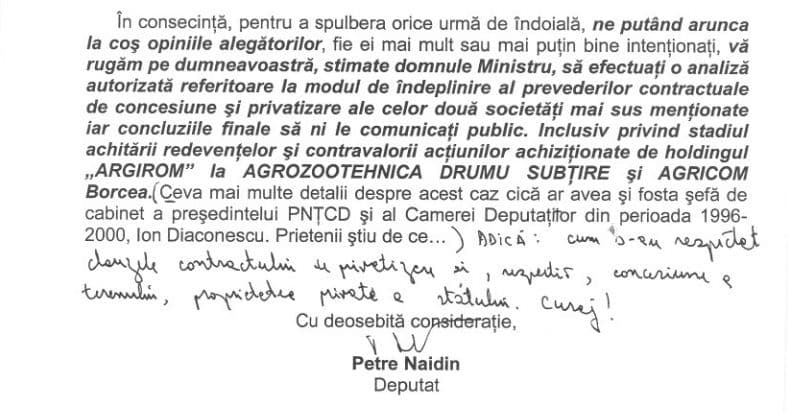 Fragment dintr-o interpelare aflată pe site-ul Camerei Deputaților.