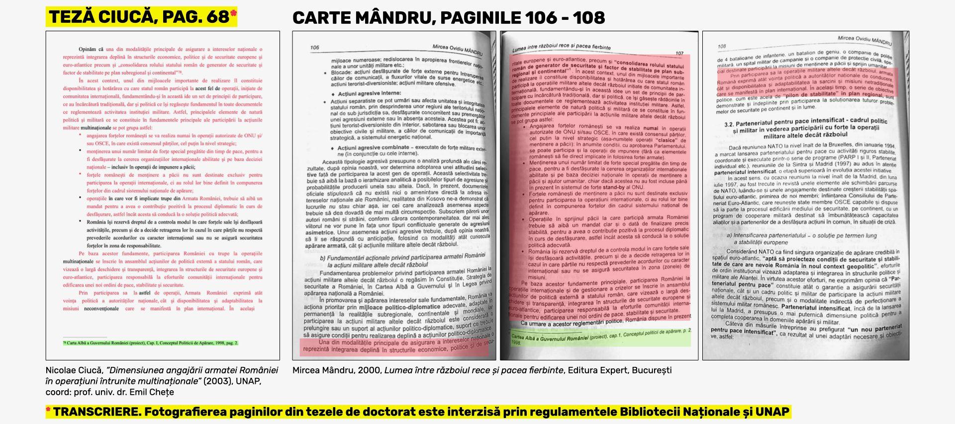 <strong>Ciucă a preluat din versiunea publicată în volum a tezei lui Mândru inclusiv nota de subsol. Ambele note sunt marcate, în imagine, cu verde.</strong>