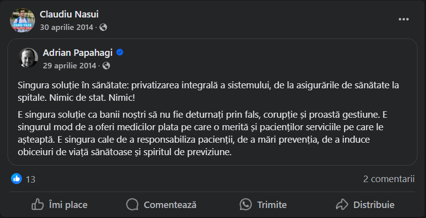 Când cauți prin postările lui vechi, înțelegi mai clar ce obiective urmărește Claudiu Năsui. Captură foto via Facebook