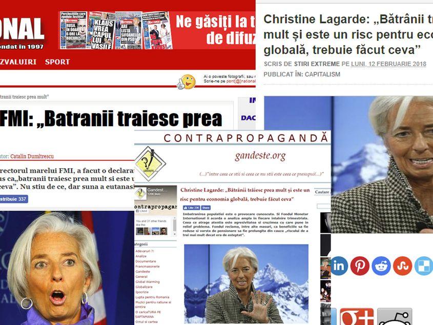 Declarațiile atribuite șefei FMI într-o știre falsă, care a devenit virală.