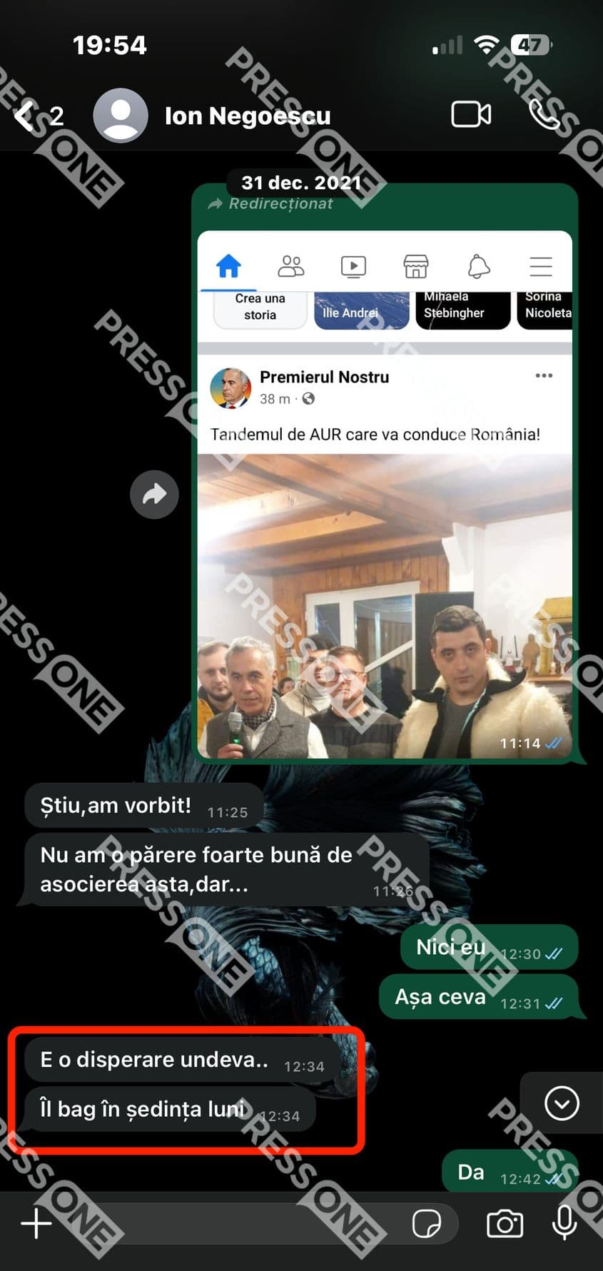 <strong>Conversații dintre Negoescu și Răzvan leu din 31 decembrie 2021</strong>
