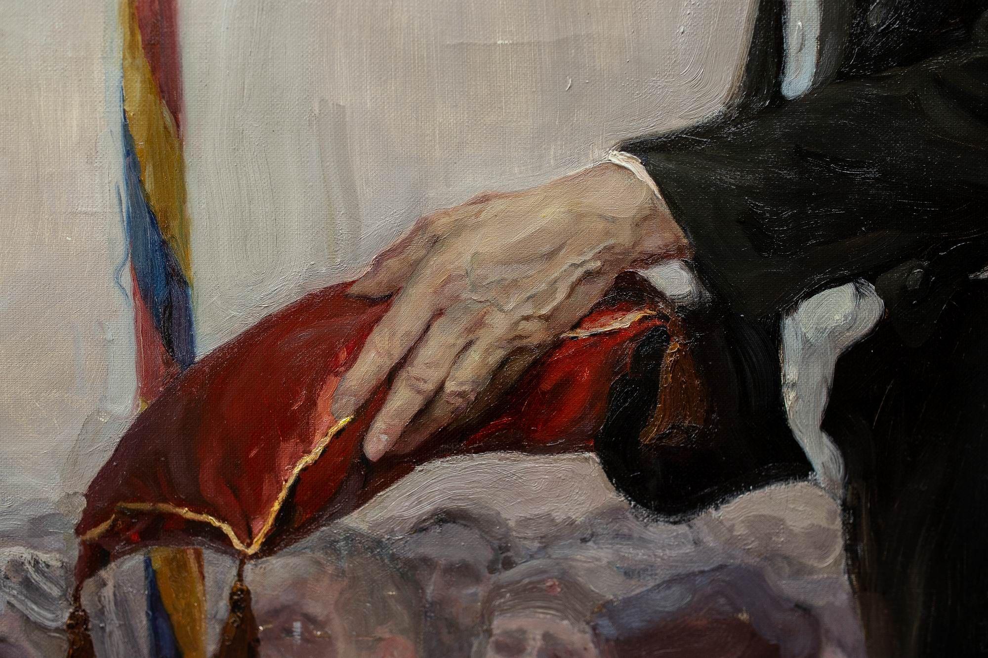 <em>"Încoronarea", detalii din pictura Elenei Bria în atelierul Academiei de Arte din Sankt-Petersburg, Rusia, 2018. Foto: arhiva personală a artistei.</em>
