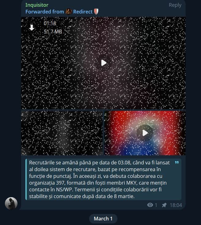 Inquisitor anunță colaborări cu grupări neonaziste ruso-ucrainene. Captură de ecran via Telegram