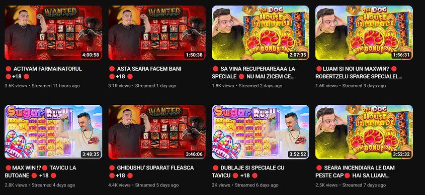 Titluri senzaționaliste, thumbnail-uri viu colorate, imagini cu vloggeri extaziați - așa arată streaming-ul de păcănele de pe Youtube. Captură foto via Youtube