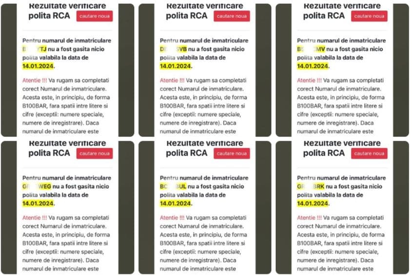 La verificarea numerelor de înmatriculare, a reieșit că multe dintre camioane nu aveau polițe RCA. Foto: aida.info.ro (Disclaimer: Numerele au fost introduse corect la verificarea redacției. Mesajul de atenționare este automat.)