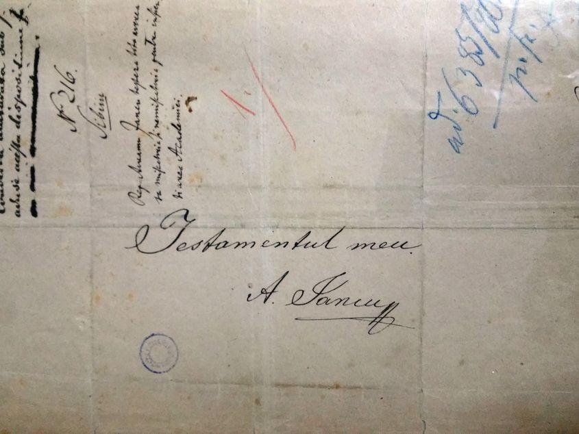 Semnătura lui Avram Iancu pe testamentul său din 1850.